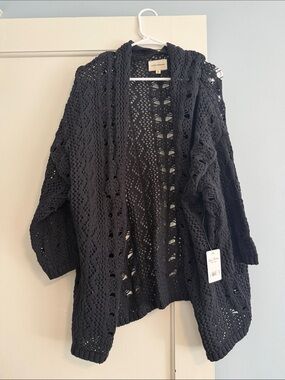NWT Lucky Brand Black Openwork Knit Cardigan